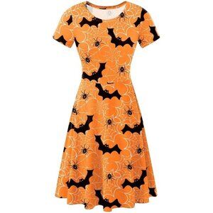 Women's Halloween Dress for Women Short Sleeves Printed Vintage Style Spider